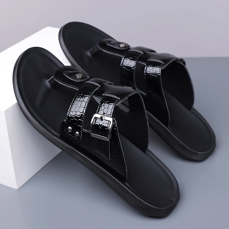 Summer New Men Flip Flops with Personalized Fashionable Belt Buckle Design Snake Pattern Outdoor Comfortable Beach Shoes（38-48） view 6