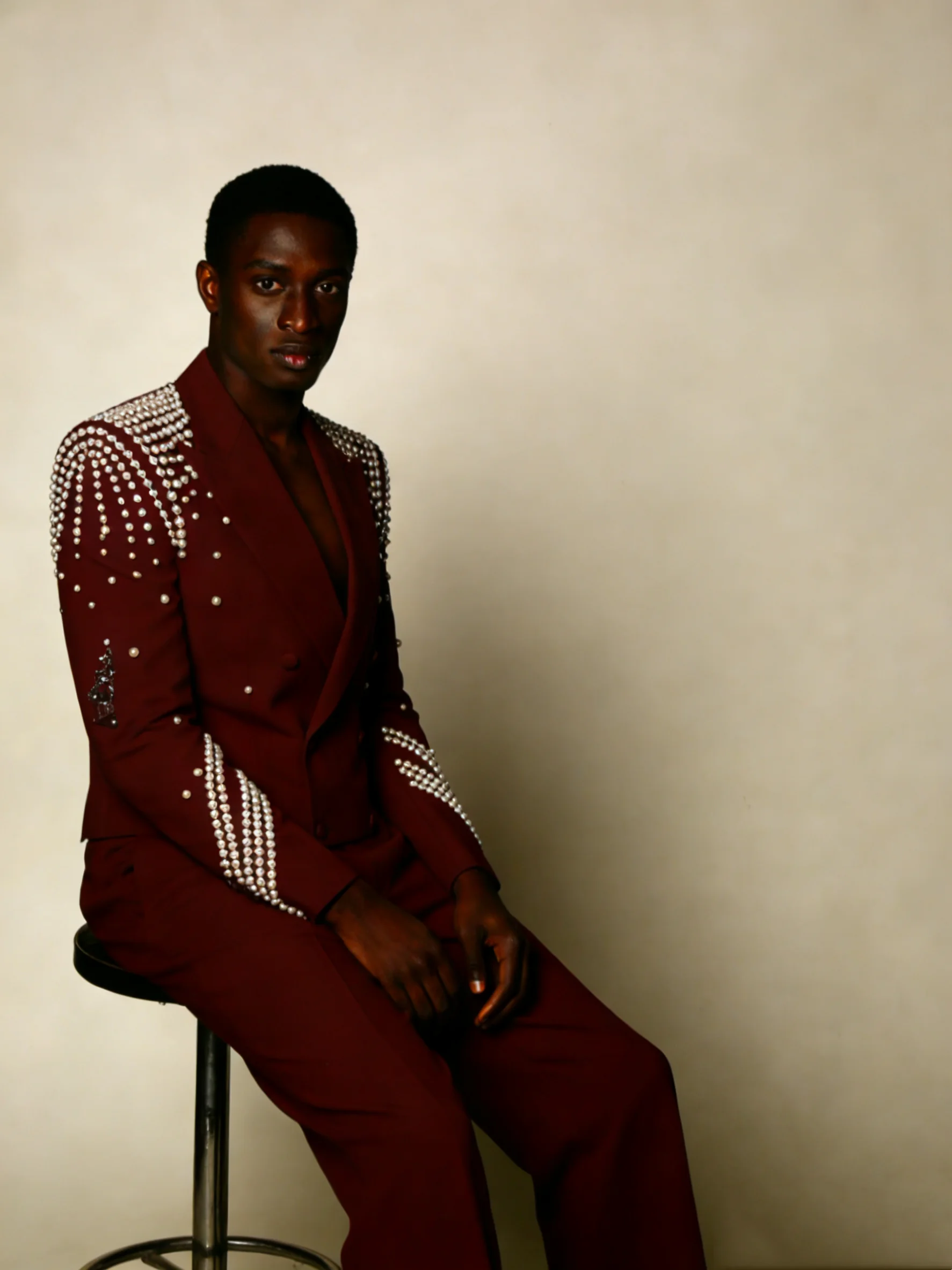 

Burgundy Men Suit Set 2 Pcs Pearls Blazer+Pants Spring Cotton Prom Wedding Tuxedos Coat Customized Formal Office Fashion Jacket