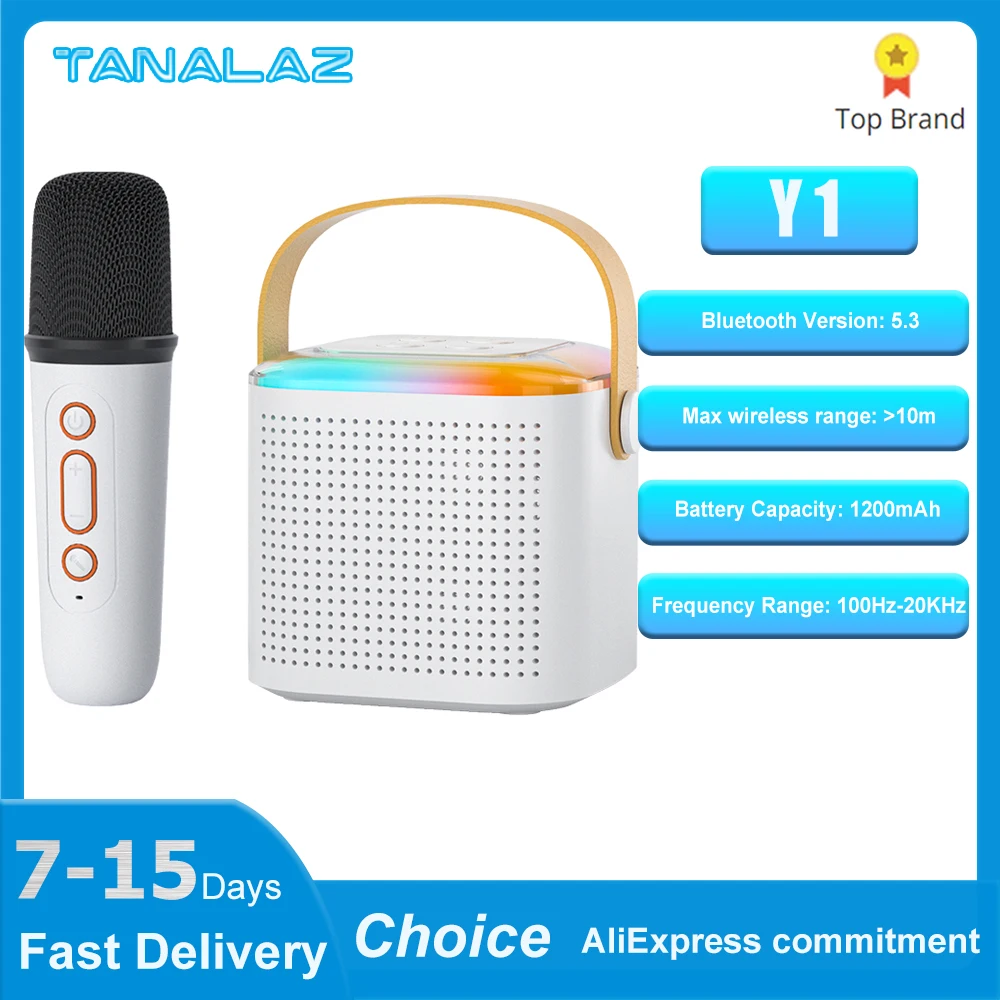 TANALAZ Y1 Wireless Dual Microphones Karaoke Machine KTV DSP System Bluetooth 5.3 PA Speaker HIFI Stereo Surround RGB Color LED