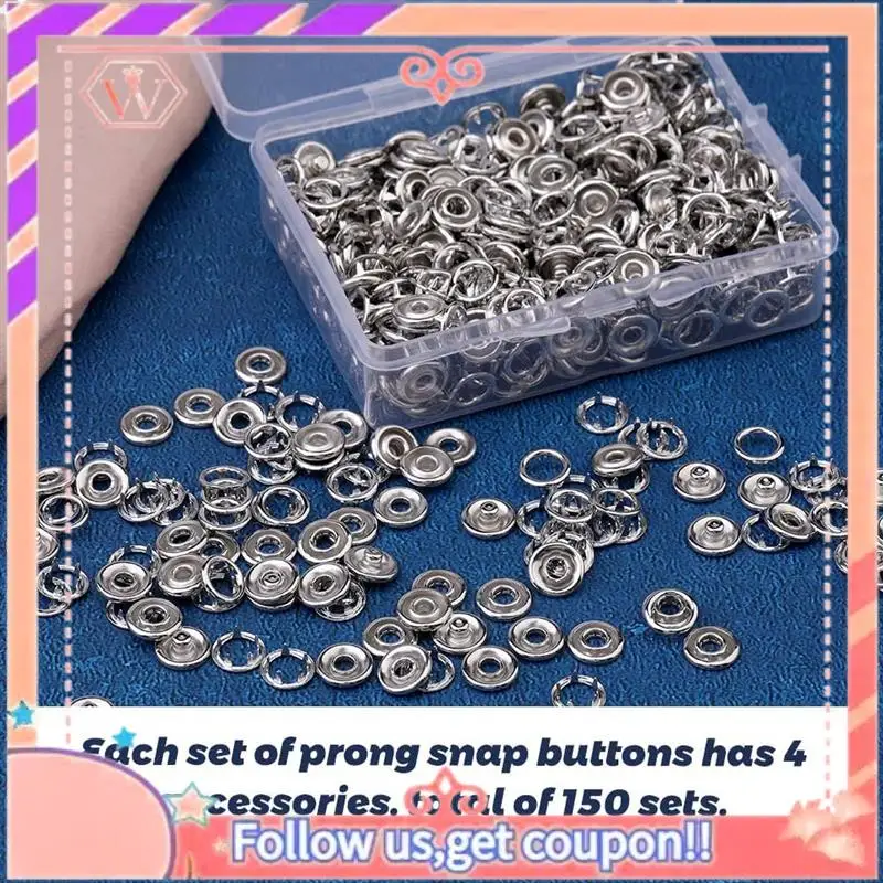 150 ชุดปุ่ม Snap 9.5 มม.เปิดปุ่ม Snap Snap Fasteners Kit Snaps ปุ่มโลหะสําหรับเย็บและ Crafting,