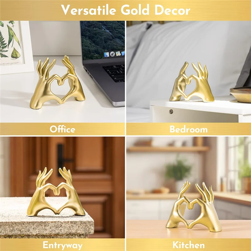 

ABFU-Gold Heart Hands Sculpture,Wall Gold Decor Living Room,Table Statue Accent,Bedroom Accessories Teen Girl Gift Girlfriend
