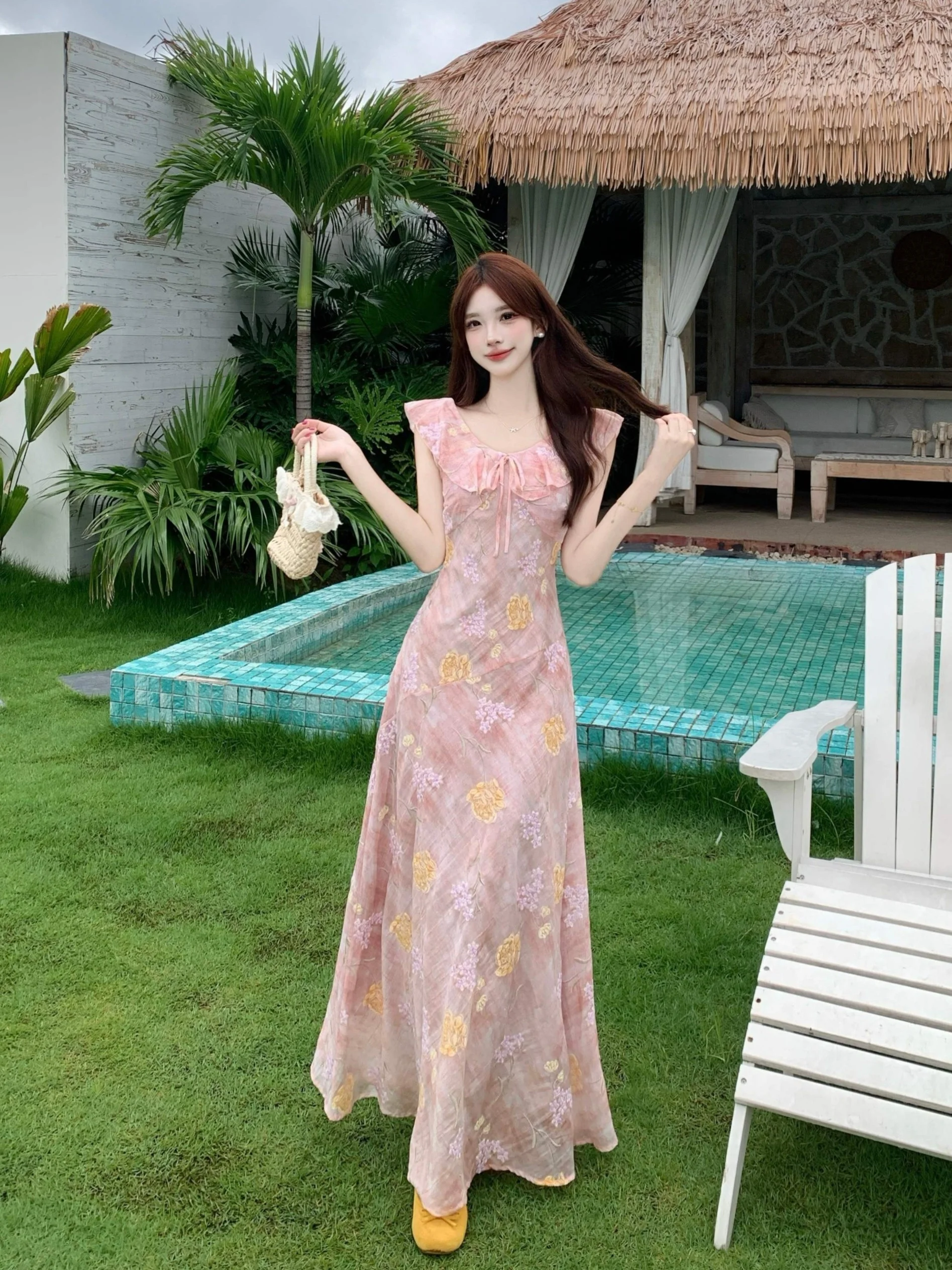 

plus Size Women's Floral Embroidery Dress Heavy Embroidery Gentle Style A-Line Long Skirt Waist Cinching Summer New Arrival