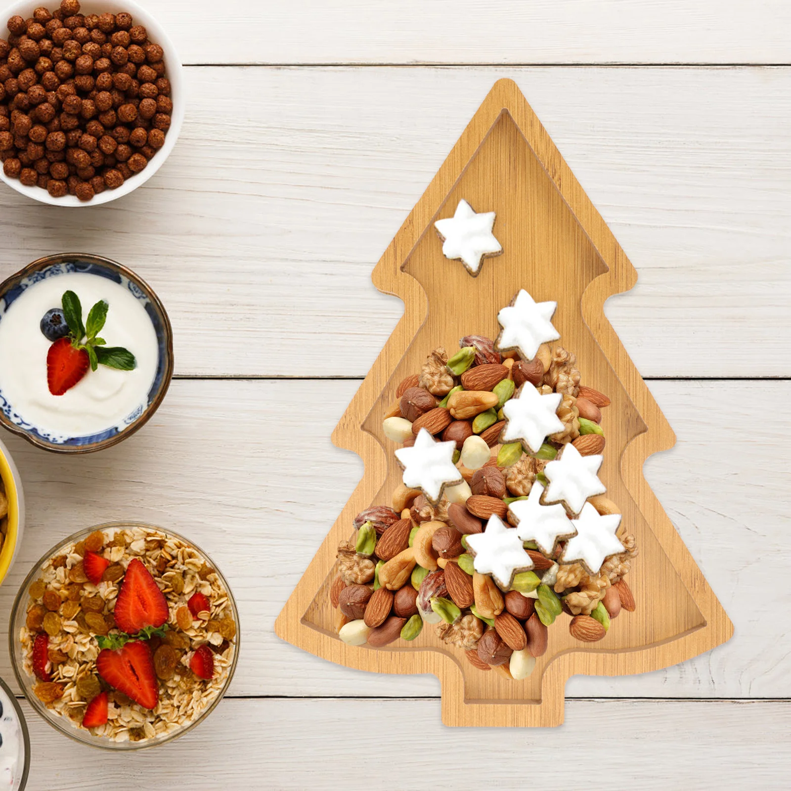 

Christmas Tree Wood Serving Tray Creative Snack Plate Xmas Tree Shaped Fruit Candy Nuts Food Appetizer Plate Creative Dish Tray