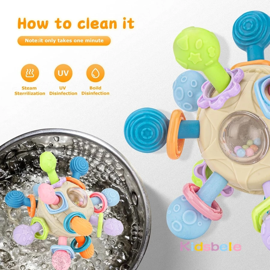 Juguete de bola multi sensorial 3 en 1 para recién nacidos, juguete para masticar y agarrar de silicona suave para bebés de 0 a 12 meses, regalo de Navidad