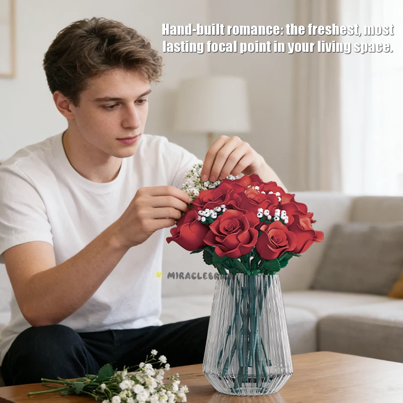 

Eternal Red Rose Building Blocks, Romantic Gift for Couples, Home Decoration, Vase Not Included