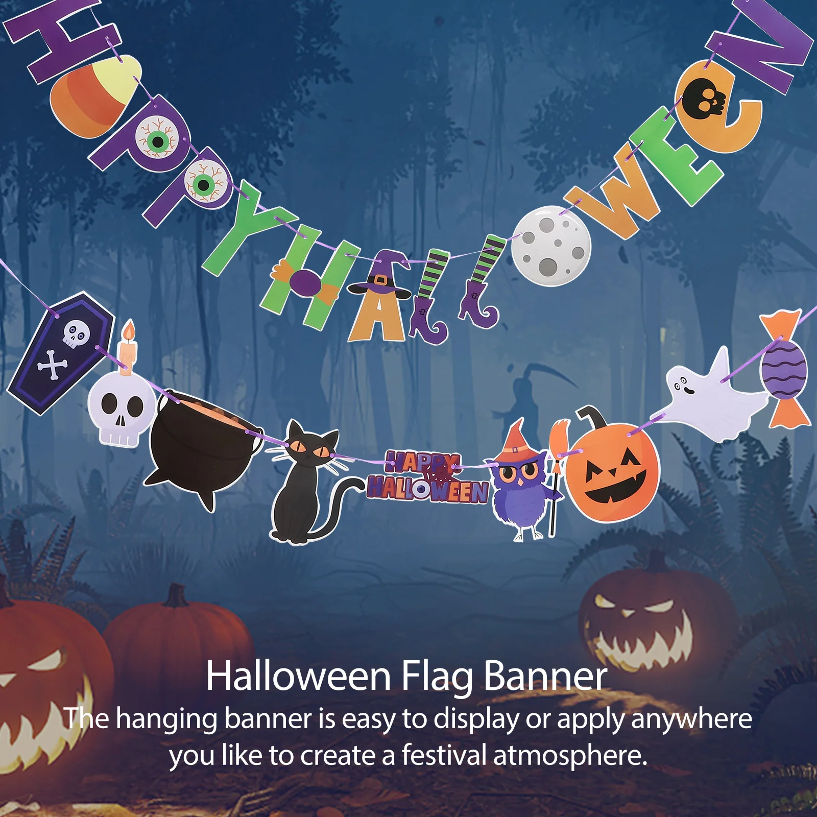 

2pcs Halloween Banner Hanging Decor For Party Outdoor Indoor Festival Home Decoration Garland Ornament Halloween Pendant Party