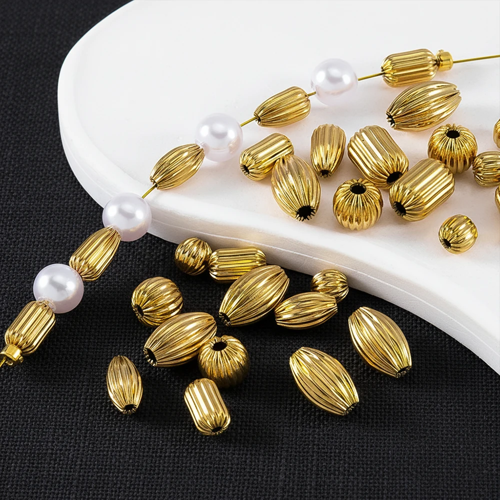 Perles d'espacement ovales côtelées en acier inoxydable, 6/8mm, 5 pièces, pour la fabrication de bijoux, connecteur de collier et de bracelet à faire soi-même