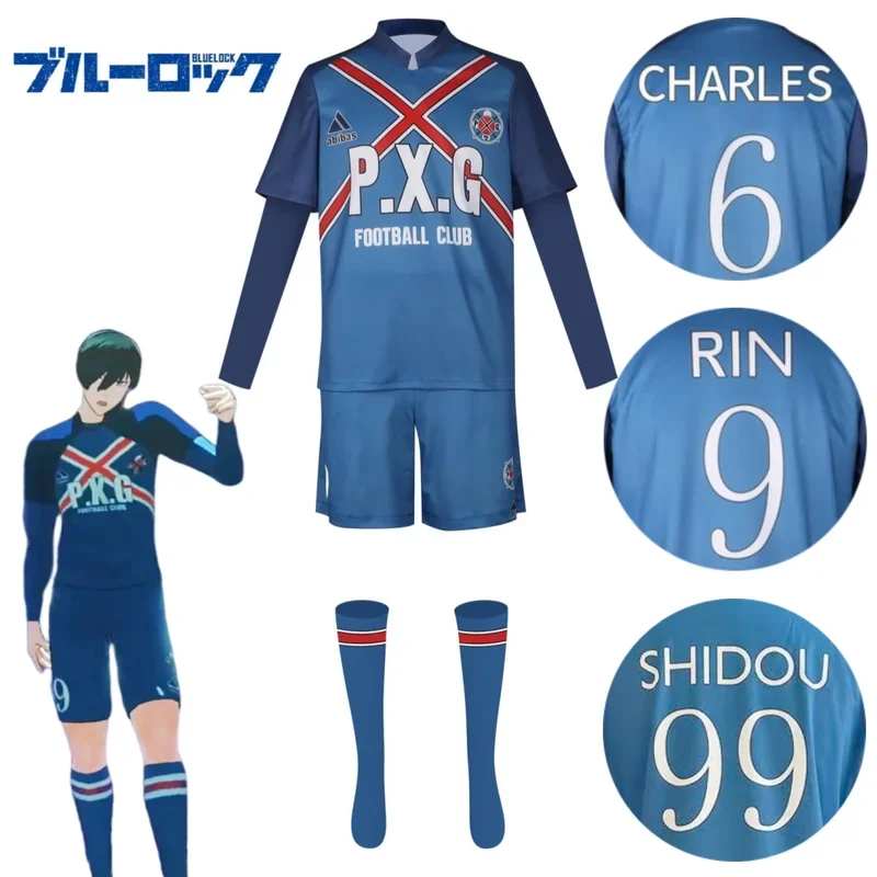 Anime Blue Lock#9 Rin Itoshi Football Jersey Charles Cosplay Costumes P.X.G Sports Jerseys Shidou Ryuusei Football Uniform#1#W.