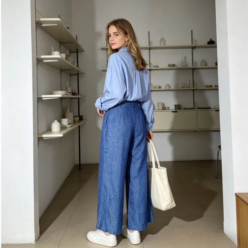 Jeans Women Denim Wide Leg Pants High Waist Lace Up Washed Distressed Pockets Vintage Trousers 2026 Summer Casual Floor Length