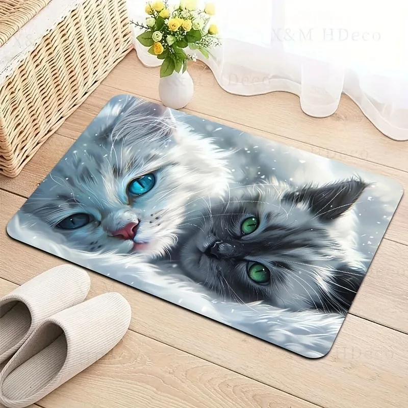 

1PC HD Cute Kitten pattern Door Mats Kitchen Rugs Non-Slip Pop design Bathroom Rugs Bath Mat Carpet for Home Sink Laundry Decor