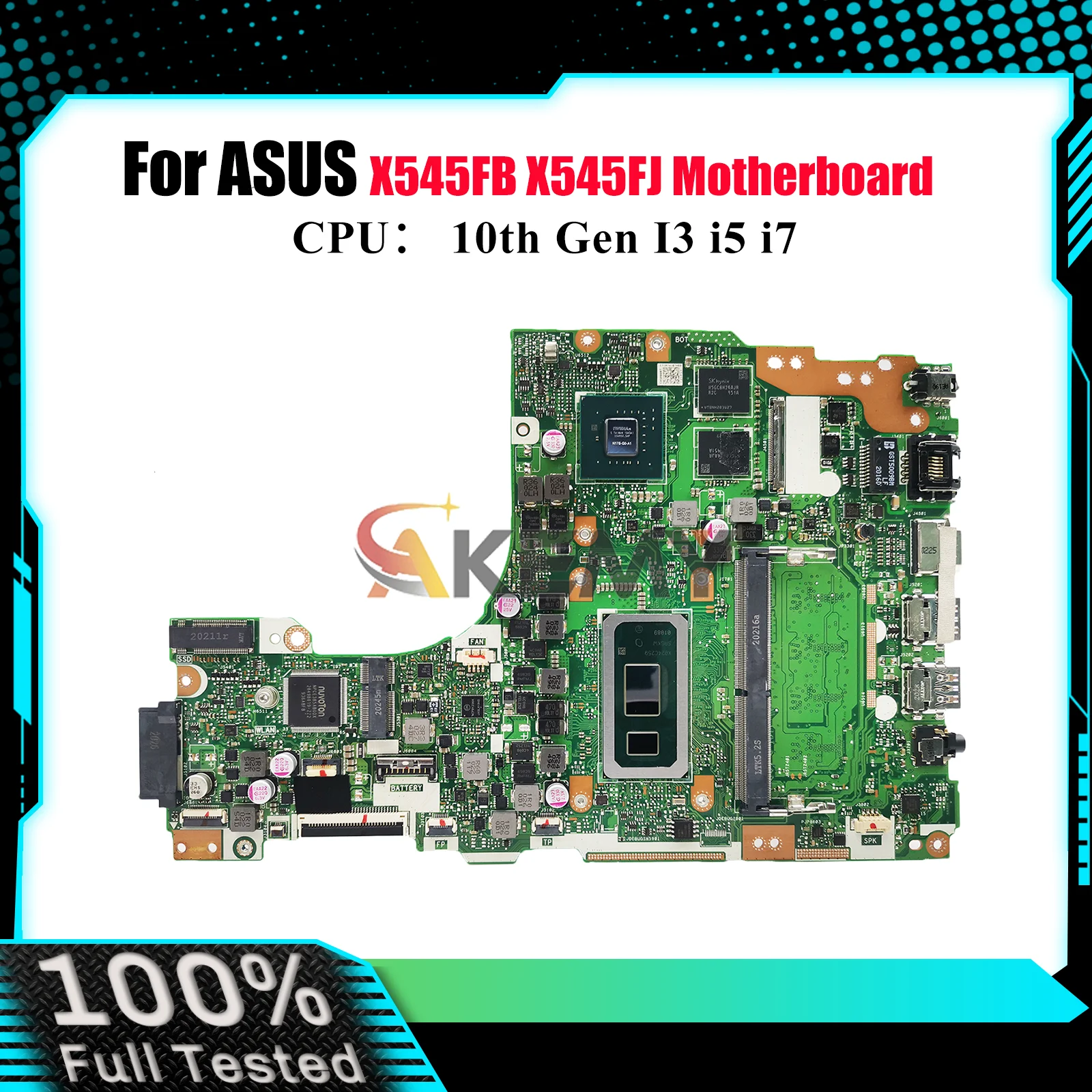 

X545FB Laptop Motherboard For ASUS VivoBook X545FJ X545F X545FB Notebook Mainboard With 10th Gen I3 i5 i7 tests OK fast shipping