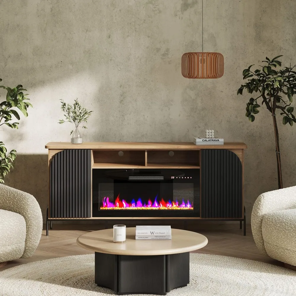 

68 Fluted TV Stands with 36 Electric Fireplace, Modern Entertainment Center with Storage for TVs Up to 75, Media Console