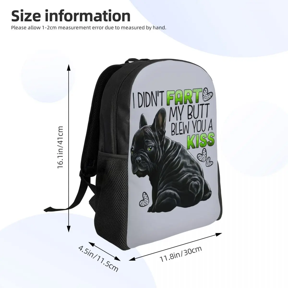 3D Printing Cute French Bulldog Backpack for Girls Boys Funny Frenchie Pet College School Bags Bookbag Fits 15 Inch Laptop