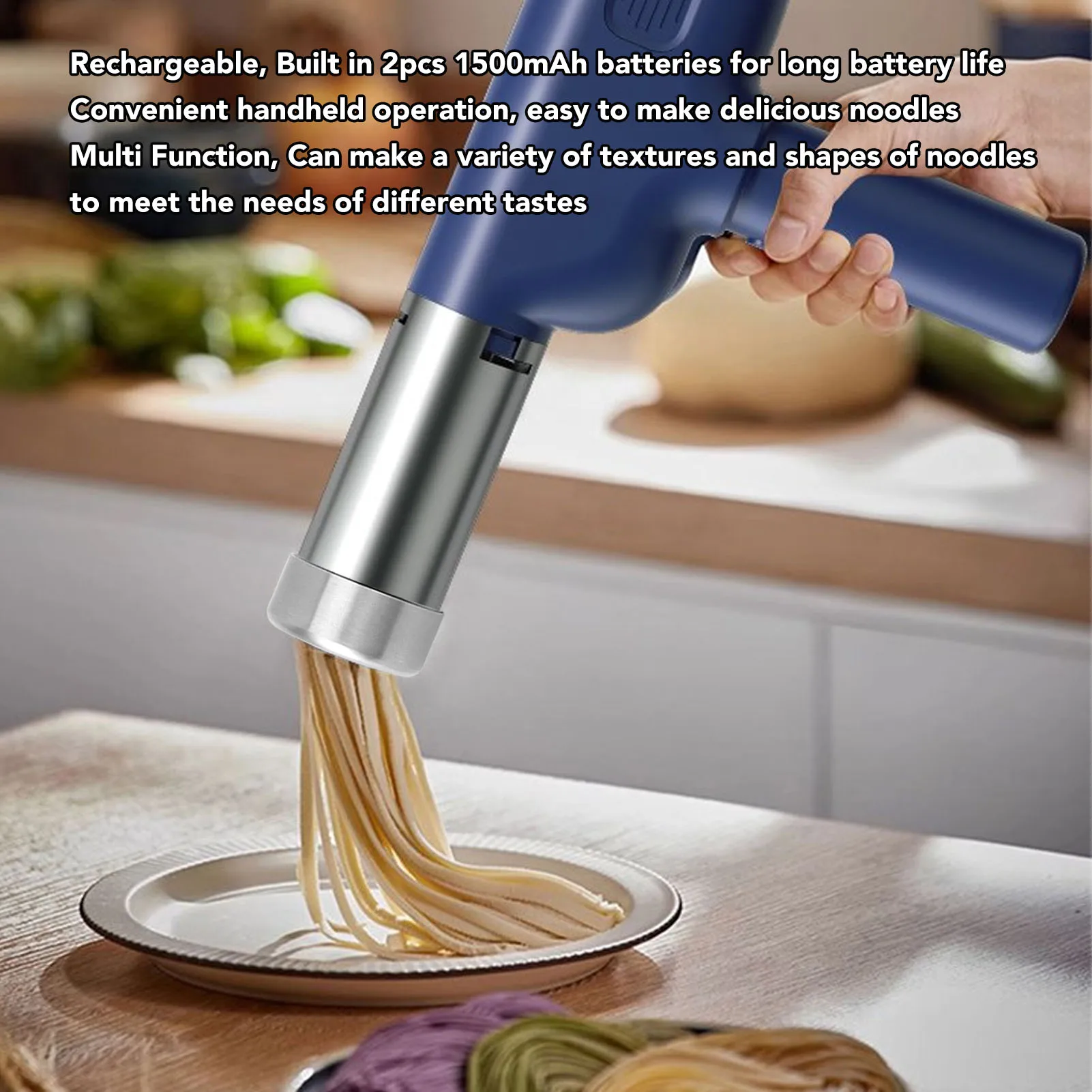 

Перезаряжаемая портативная электрическая машина для изготовления макаронных изделий, ручная автоматическая машина для изготовления лапши с 3 формами для домашнего использования