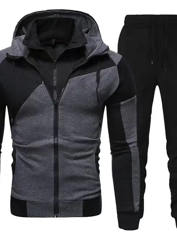 

Мужской повседневный спортивный костюм-двойка на молнии: лонгслив и брюки, на все сезоны, удобный для отдыха и спорта