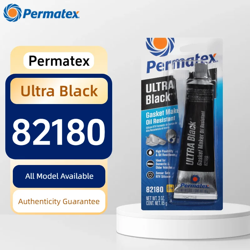 

Permatex 82180 Ultra Black RTV Silicone Gasket Maker Oil Resistant Sensor Safe Sealant for Oil Pan Valve Cover 85g