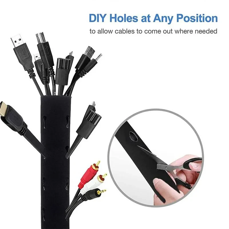 Cable Management Sleeve With Zipper Office Computer Power Cord Data Cable Storage And Sorting Winding Sleeve