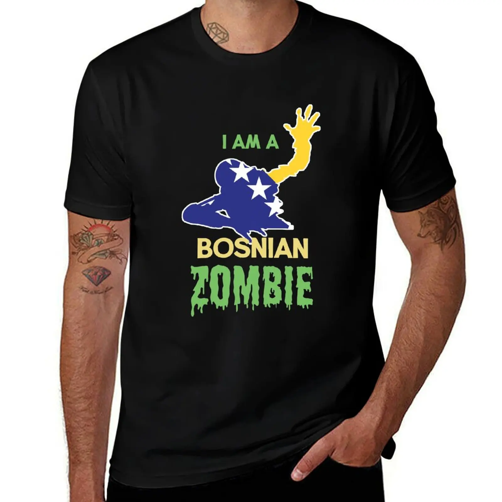 Zombie Halloween Bosnian Flag T-Shirt sports fans customizeds tees heavyweight t shirts for men