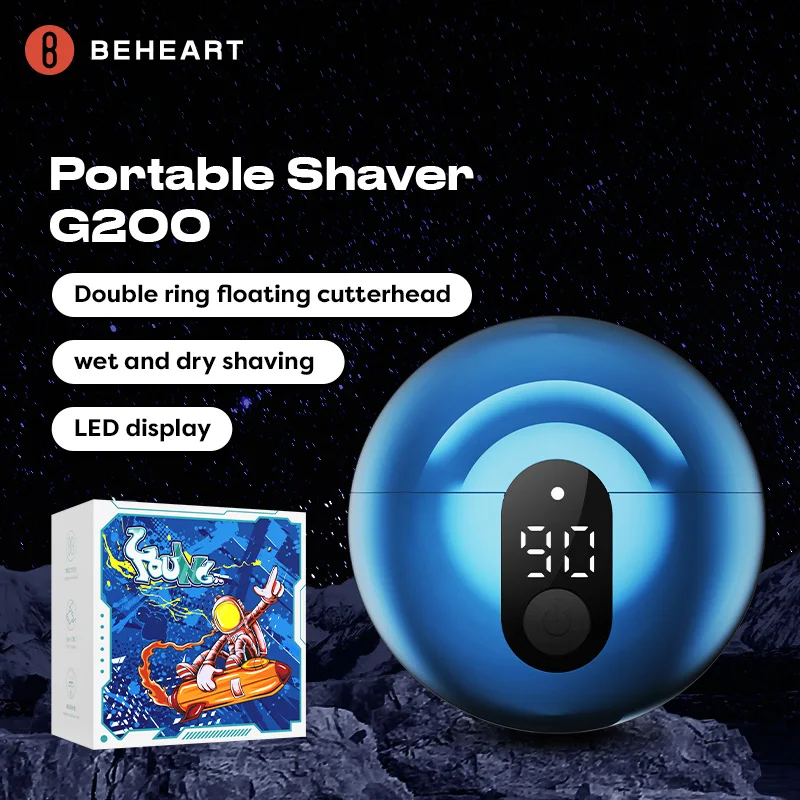 

BEHEART G200 blue Small Flying Saucer Electric Shaver Mini Compact Portable Razor Rotating Double Head Wet and Dry For Gift