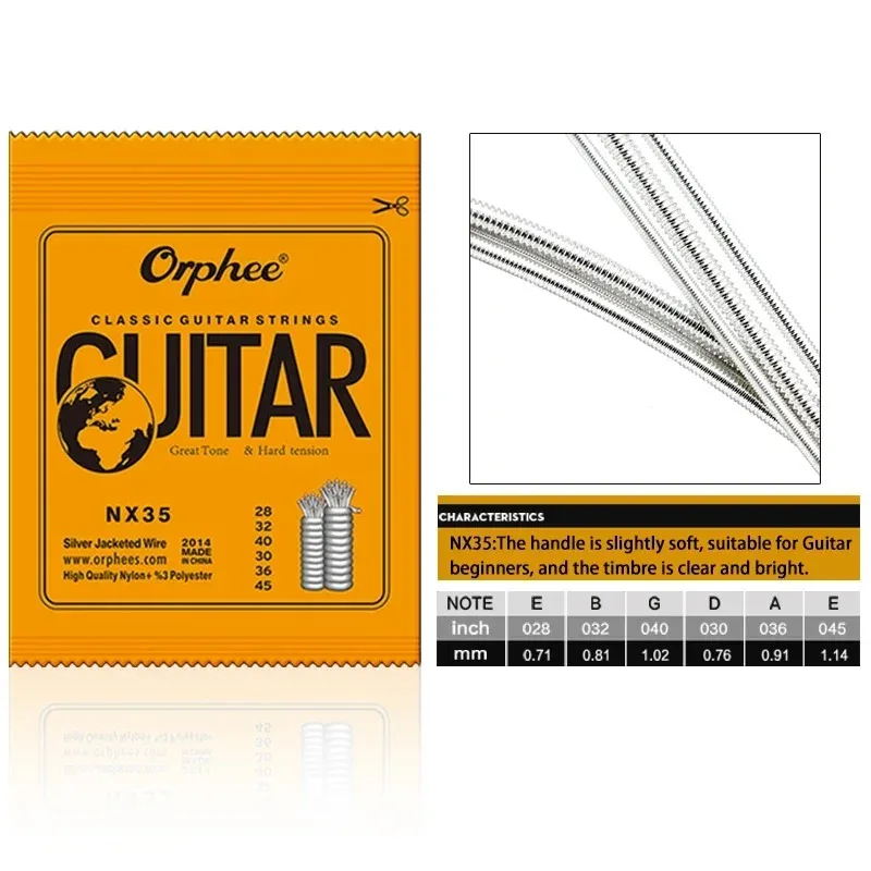 Orphee NX35/NX36 Klassieke Gitaar Snaren Set 6 Snaren Verzilverd Draad Nylon + Polyester Klassieke Gitaar Onderdelen & Accessoires