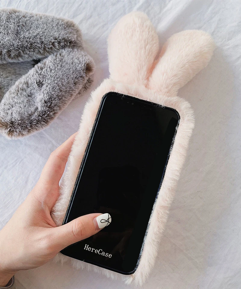 Fluffy Rabbit Fur Silicone Plush cover For Xiaomi Redmi Note 11 Note 10 Pro Redmi note 9S 8 7 6 5 Pro Note 4X  Redmi 9T 10X Case