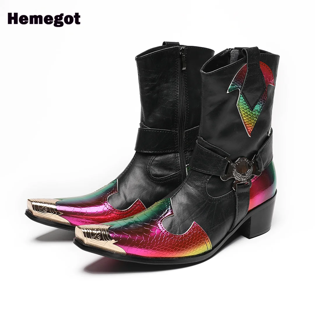 

Multi-Colors Men's Boots Black Patent Leather Novelty Stylish Side Zipper Men Boots Big Size 37-47 Men Botas Zapatillas Mujer