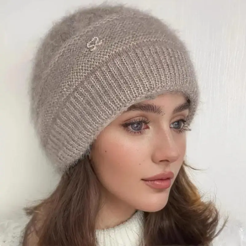 #1Pc Women's Bonnet Double Layered Thickened Cold Ear Protection Hairline Beanie Winter Warm Knitted Hat Stacking Hat