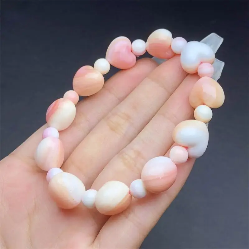 Natural Aliger Gigas Shell Heart Bracelet Couple Energy Yoga Bracelet Men Women Healing Fengshui Jewelry Gift 1pcs