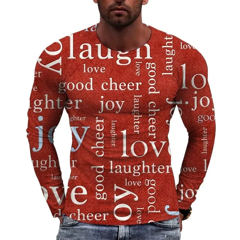 New European Trend Background Picture  Men long sleeved T-shirt Casual Printed Tees Hip-hop Personality Round Neck Tops