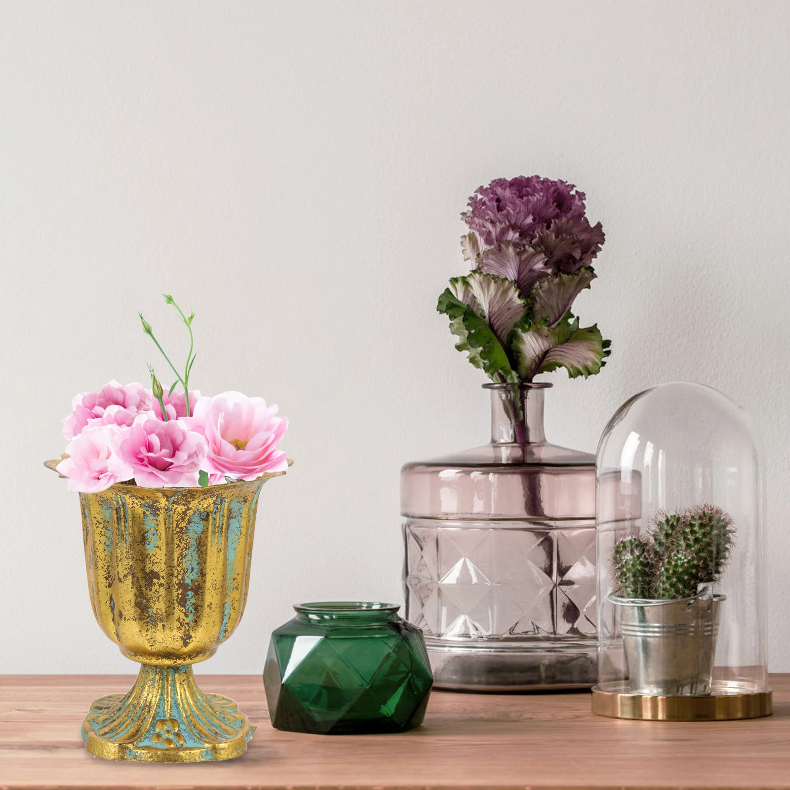 

Cast Iron Base Flowerware Rustic Planter Unique Pot Vintage Home Decor Trumpet Decoration Wedding Small Retro