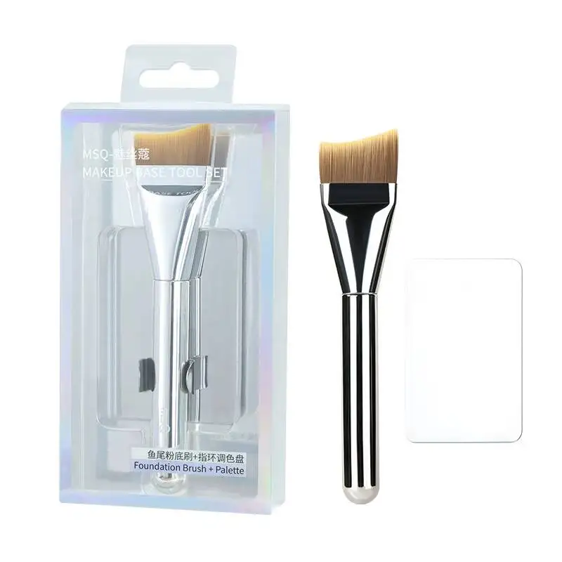 MSQ Fish Tail With Palette, Flat Head Blade, Seamless Liquid Foundation Makeup Brush