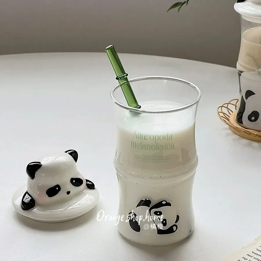 Creative Panda Cup Bamboo Cute Glass Cup Tea Milk Juice Coffee Mug Drinkware Water Cups Drinkware Creative Gift Home Decor