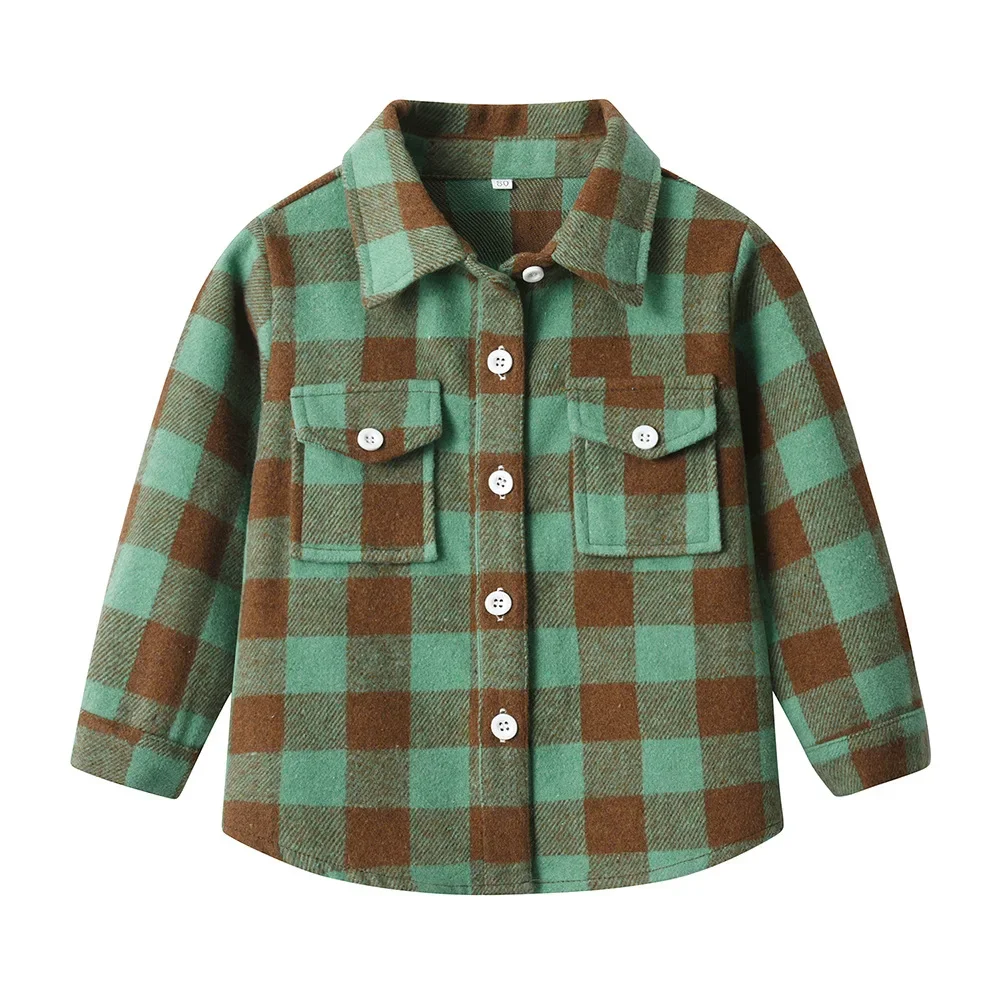 

Kid Multi Style Plaid Shirt JacketChildren Casual Top Unisex Check Front Button Down Pockets Boy Girl Long Sleeves Preppy
