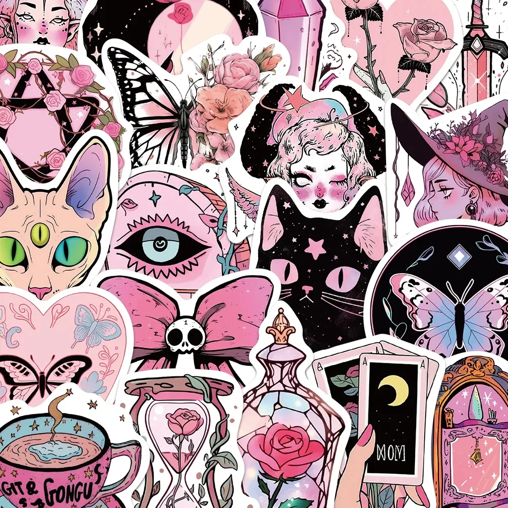 

10/30/50pcs Cute Pink Magic Witch Girls Cartoon Sticker Gothic Aesthetic Sticker for Laptop Luggage Notebook Motorcycle Decals