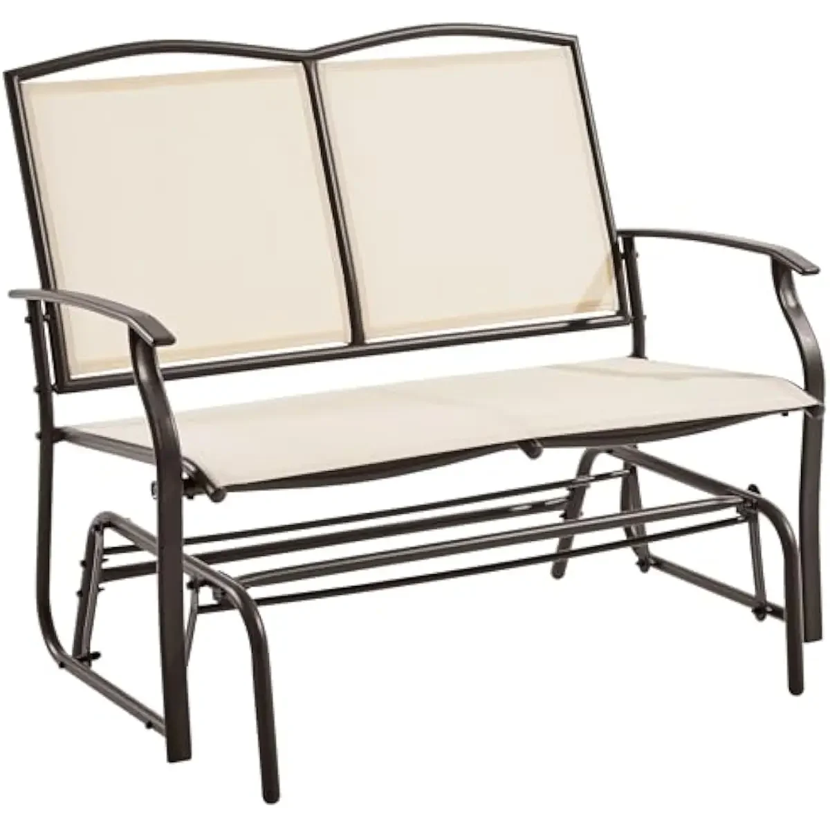 Two-person outdoor glider bench with smooth steel rocking mechanism, beige Texteline fabric, modern design, quick-dry breathable