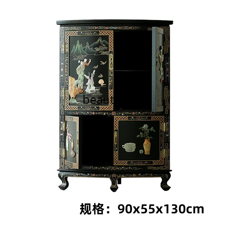 New Chinese Style Bone Stone Inlaid Corner Cabinet Character Side Cabinet Vintage Storage Locker storage cabinet  furniture