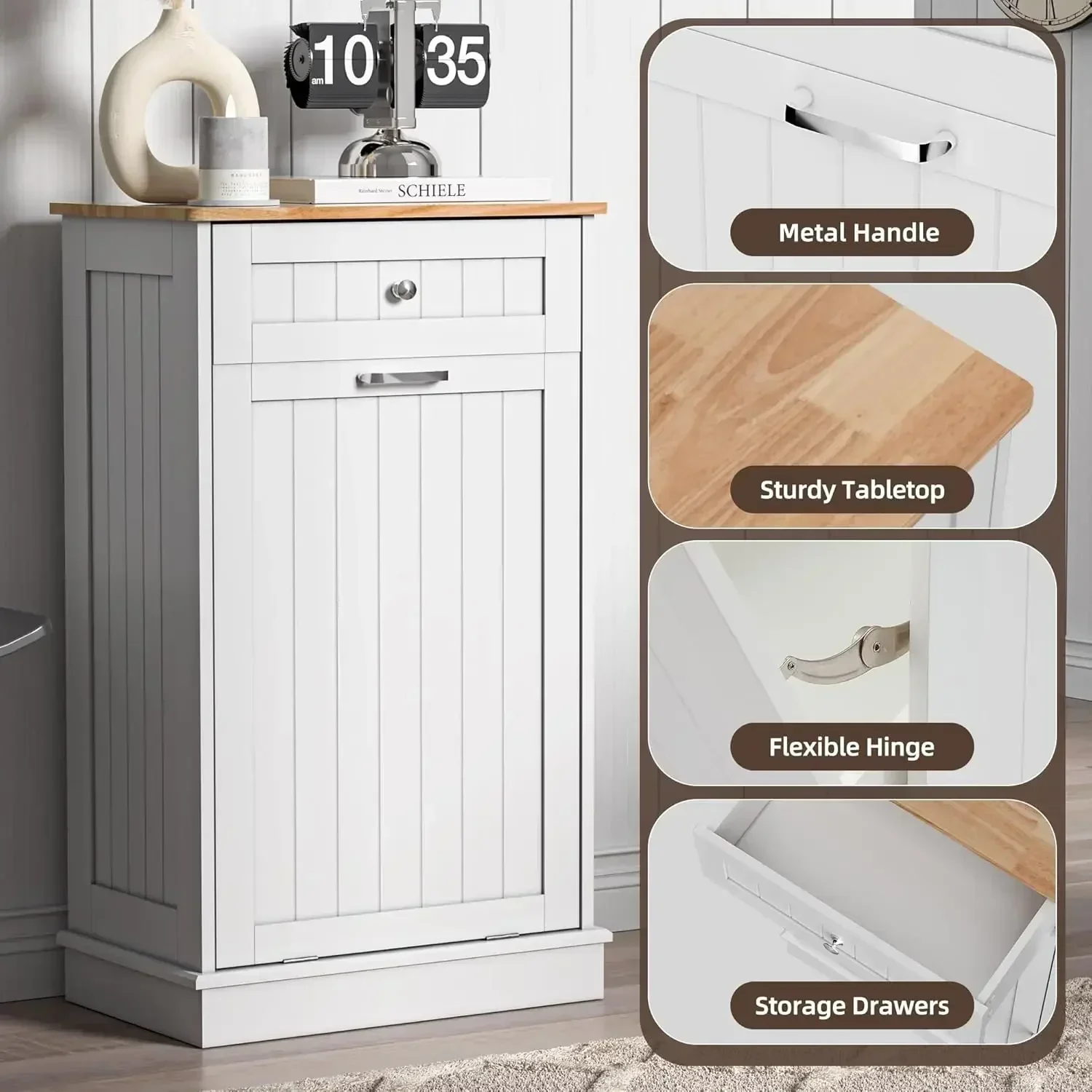 [Discounted Price, Hot Sale!]13 Gallons Tilt Out Trash Cabinet Kitchen Waste Bins Free Standing Laundry Hamper Recycling Cabinet