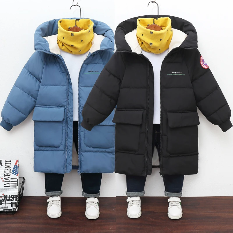 

New Winter Keep Warm Teenagers Boys Jacket Long Style Thick Hooded Coat For Kids Children Outdoor Wear Outerwear