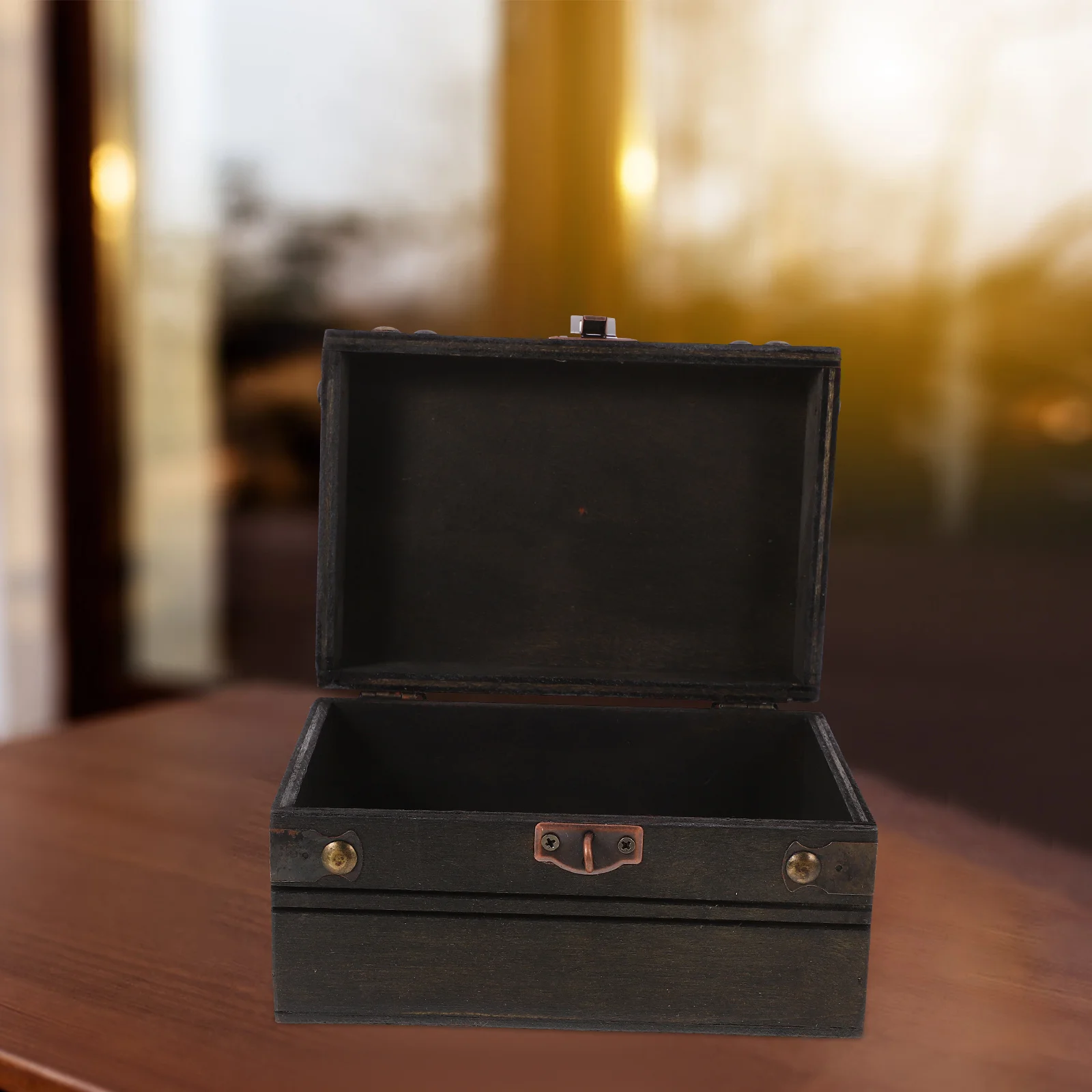 Wooden Treasure Chest Lock Vintage Jewelry Storage Box Pirate Theme Party Kids Trinket Case Retro Money Bank Organizer