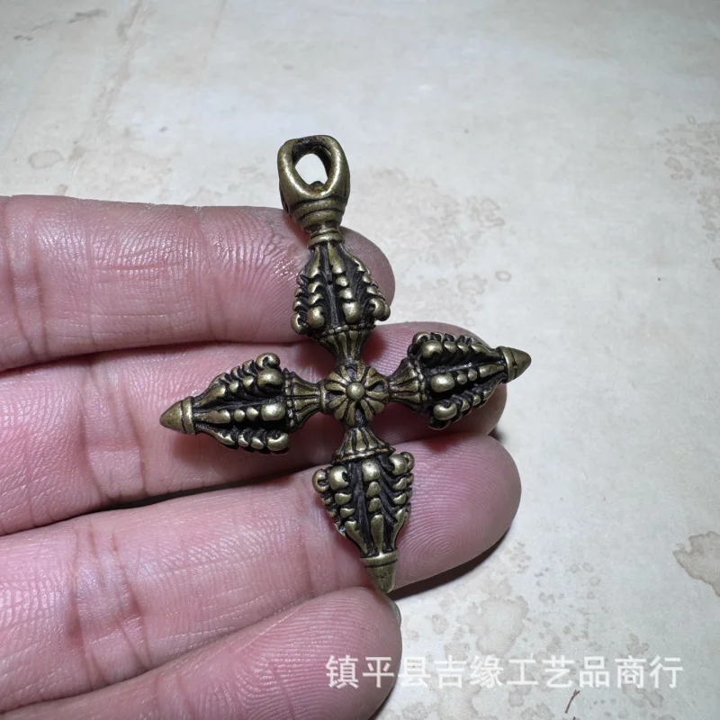 Brass Cross Pendant Necklace, Tibetan Vajra Accessory