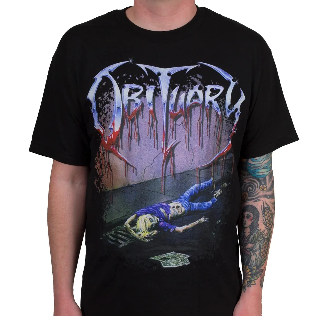 Winged Serpent Metallic Logo Graphic Print Unisex T‑shirt, Obituary Death Metal Band Fan Daily Casual Top