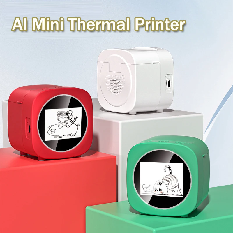 AI Voice Control Thermal Printer with Screen, Wireless Portable Mini Label Maker, DIY Kids Voice Recognition Image Printing