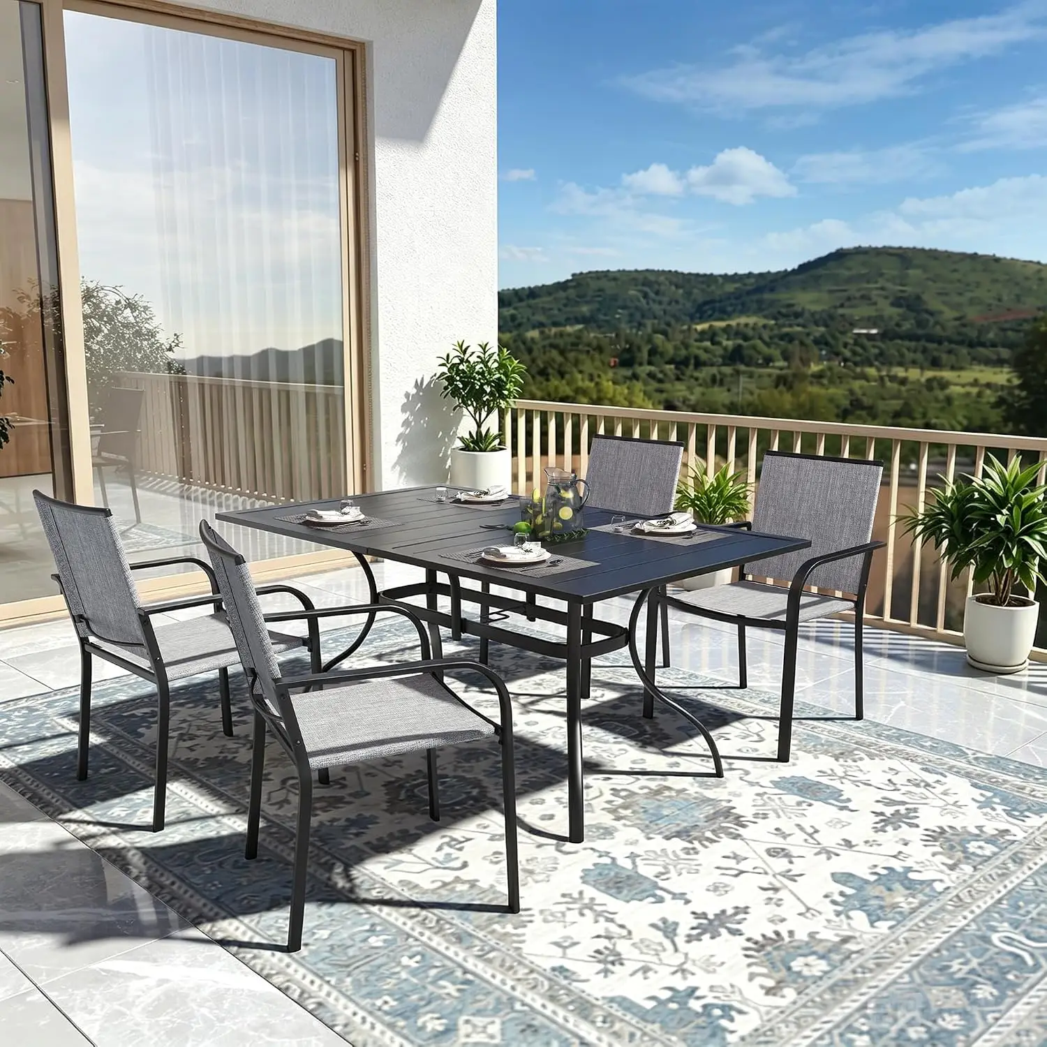 Outdoor Dining Set 4 Seater Gray Stacking Chairs 63