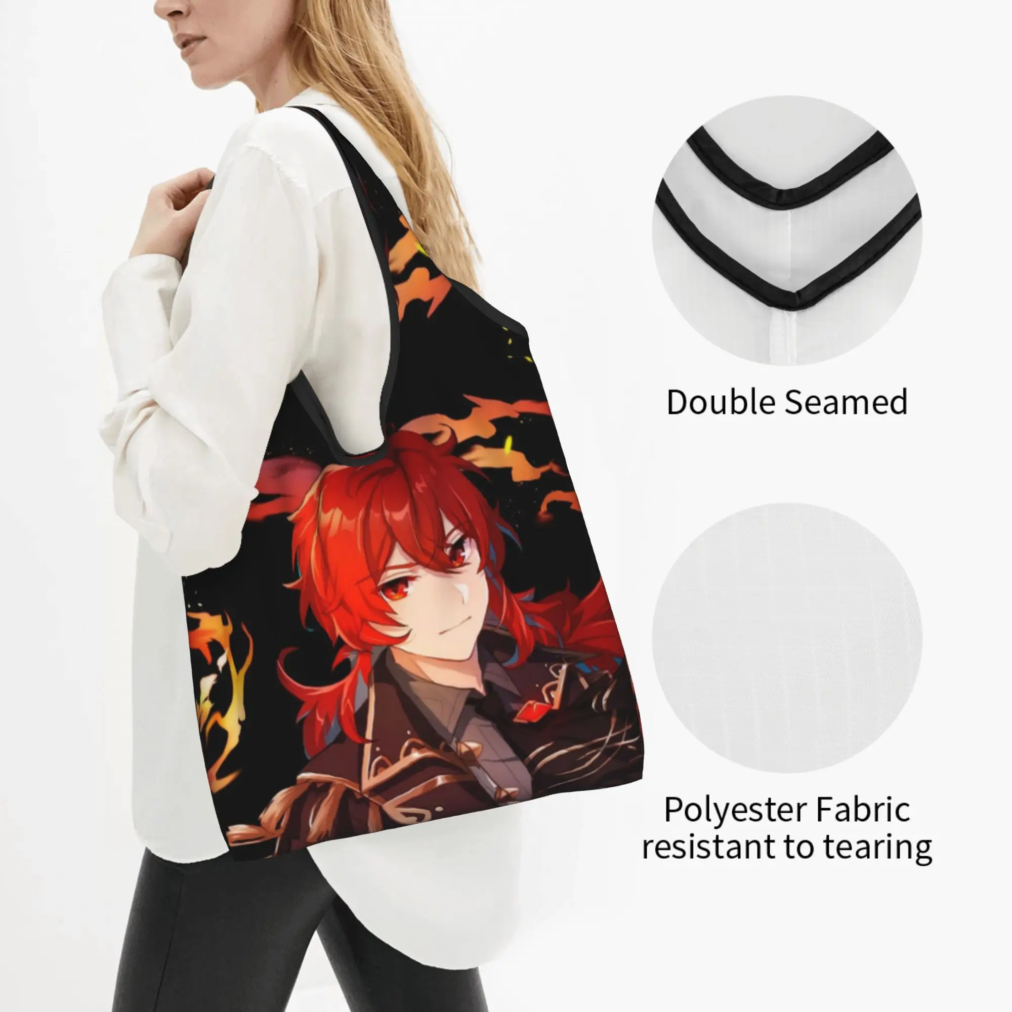 Anime Genshin Impact Grocery Shopping Bags Funny Shopper Shoulder Tote Bag Big Capacity Portable Manga Kawaii  Handbag
