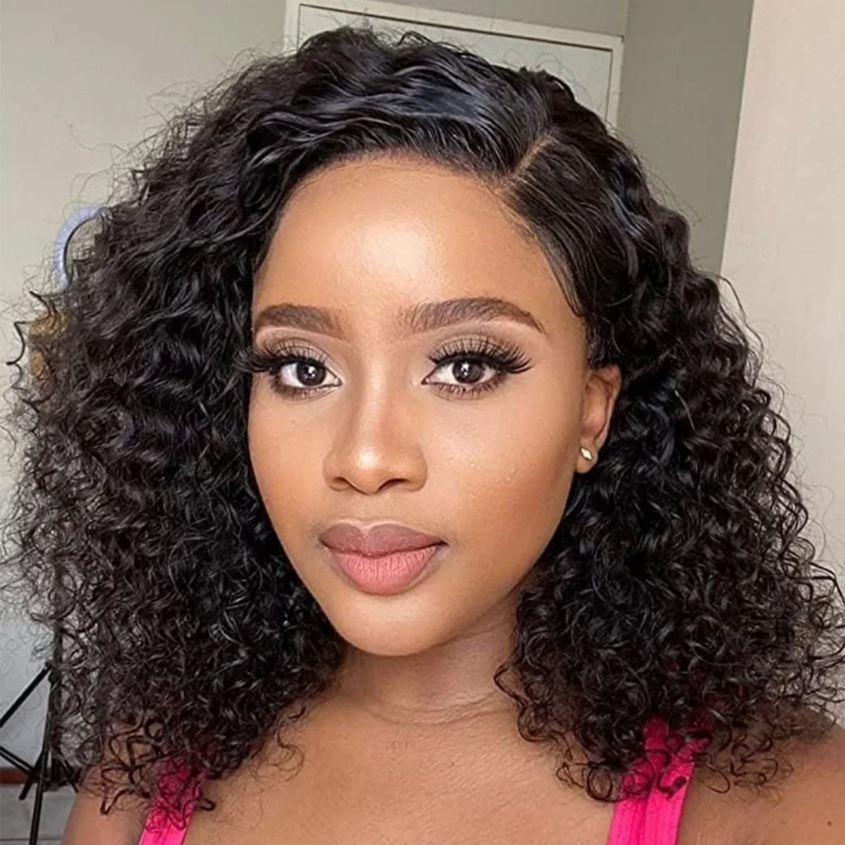 

Jerry Curly Side Part Lace Front Wig 100% Kinky Curly Human Hair Wigs Brazilian Transparent Lace Frontal Wig Female Woman Wig