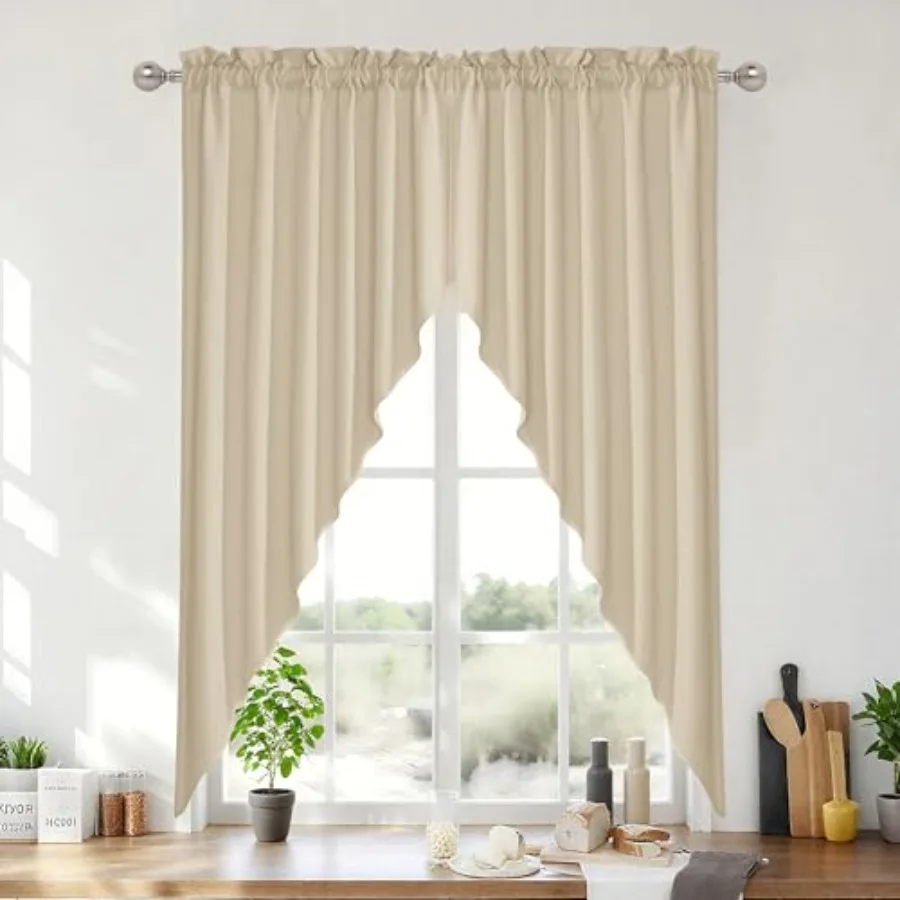 

Short Kitchen Valances Thick Faux Blended 2 Panels, Privacy Protect Home Decor Small Window Treatment for Bedroom Bathroom, Rod