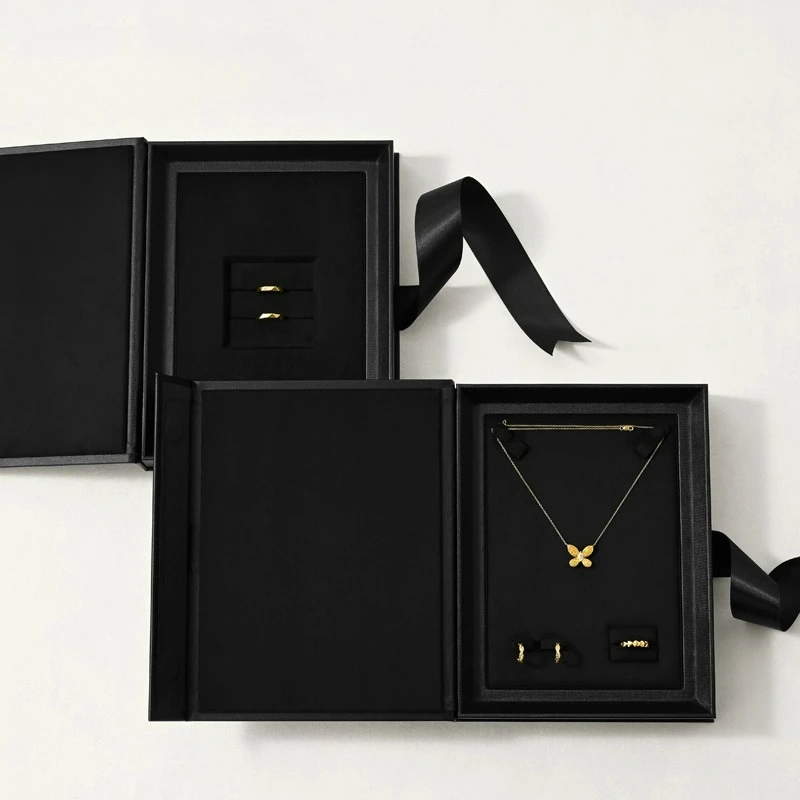 Jewelry storage box, creative ribbon style book box, flip cover ring, necklace, jewelry display gift box