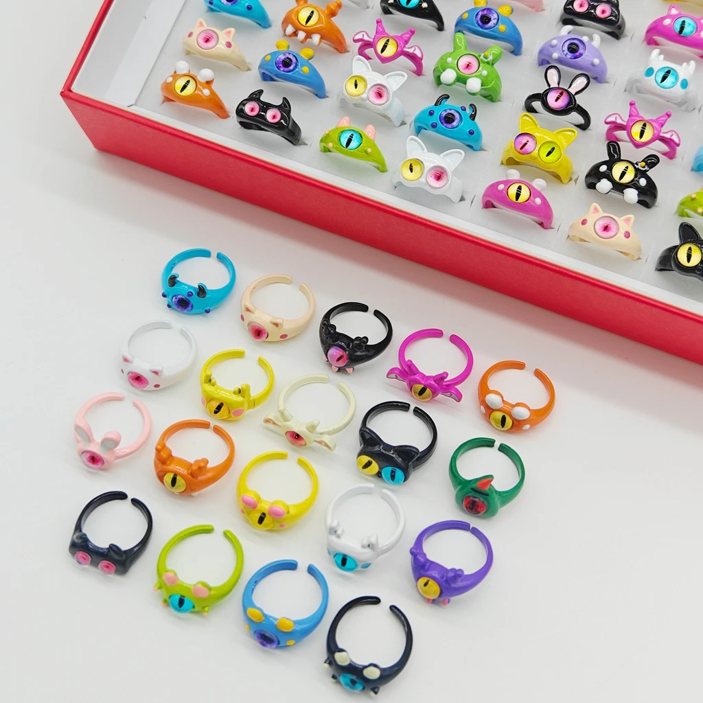 24/36pcs Wholesale Mix Design Cute Colorful Monster Animal Cartoon Rings Women Children Trendy Sweet Party Gift Finger Jewelry