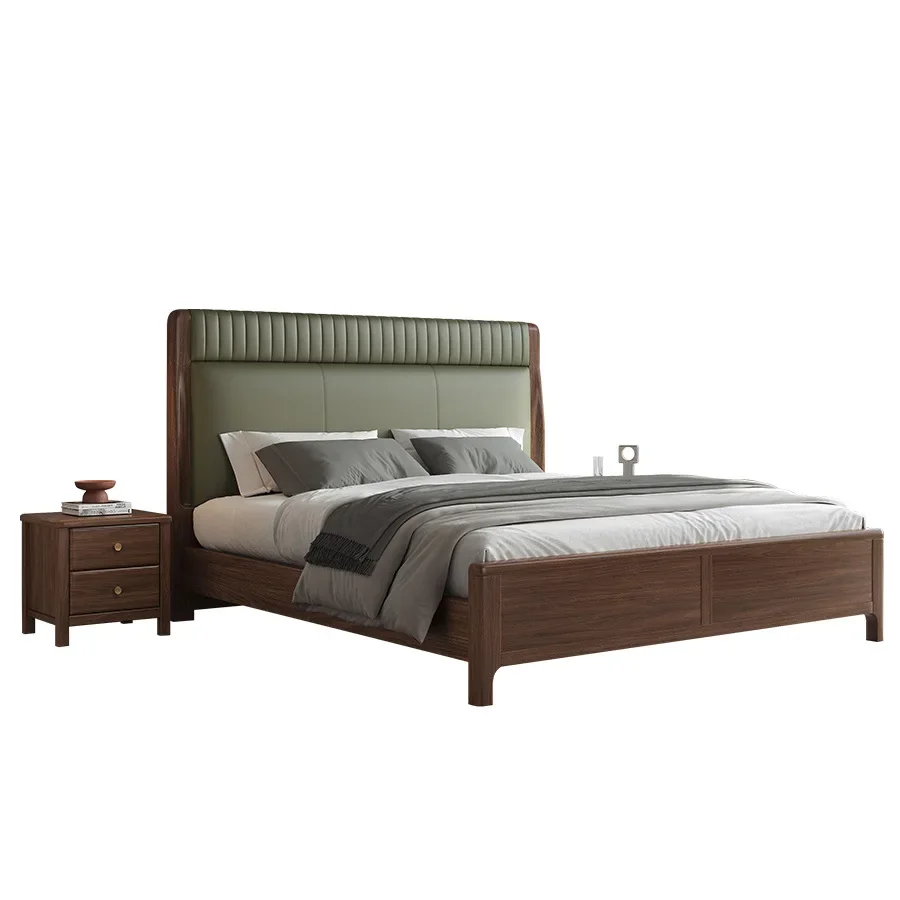 

Кровать из цельного дерева, Южноамериканский черный орех, двуспальная кровать в скандинавской атмосфере, простая мебель для спальни, мягкая сумка-кровать