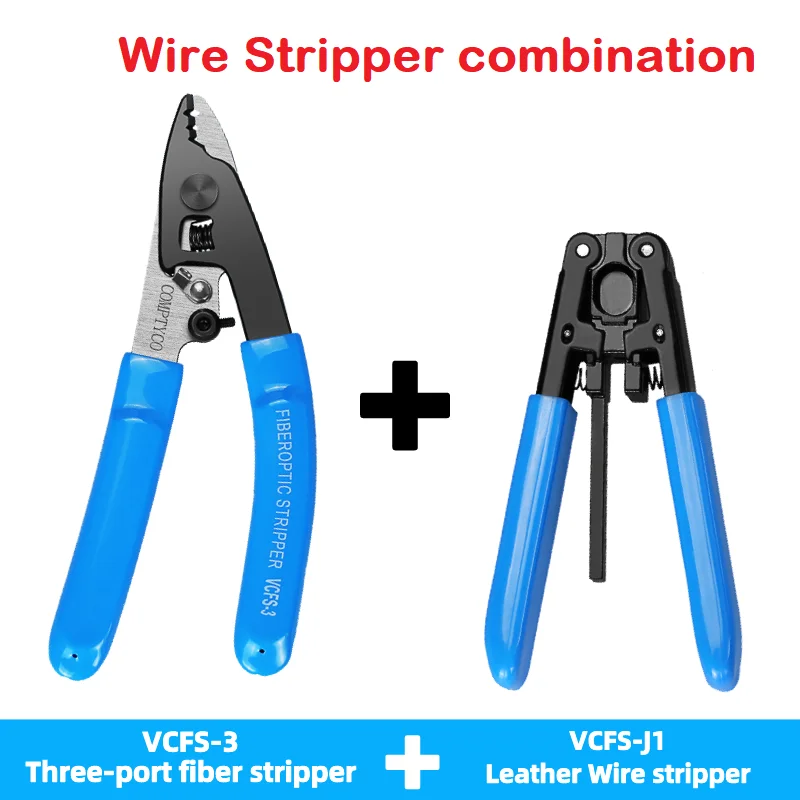 FTTH Fiber Stripper Tools Wire Stripper combination Three/Two-port Fiber Stripper and VCFS-J1 Leather Wire Stripper Free Shippin